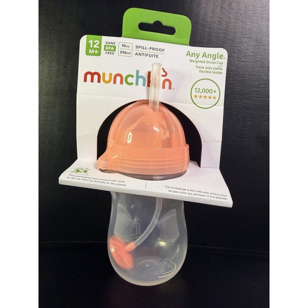 Munchkin Weighted Straw Cup 10oz Spill Proof Any Angle 12m+ Pink Toddler Girl